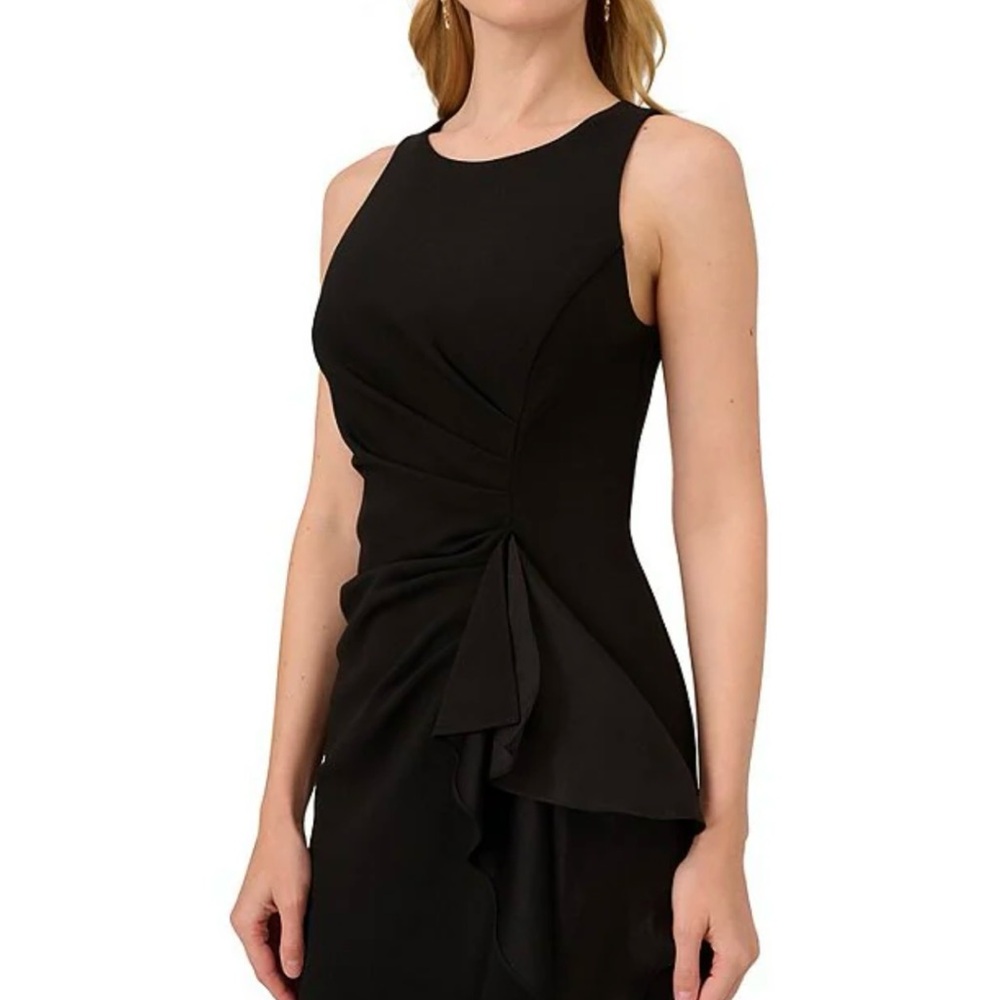 Adrianna Papell Elegant Black Ruffle Gown - Picture 2 of 11